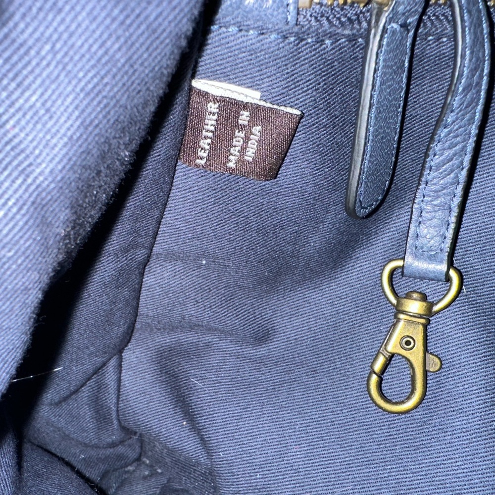 Frye Authentic Leather Blue Shoulder Tote with Brass Buckles - Picture 10 of 10